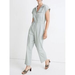 Madewell Short Sleeve Zip Pocket Coverall Jumpsuit Sage Mist Size 4